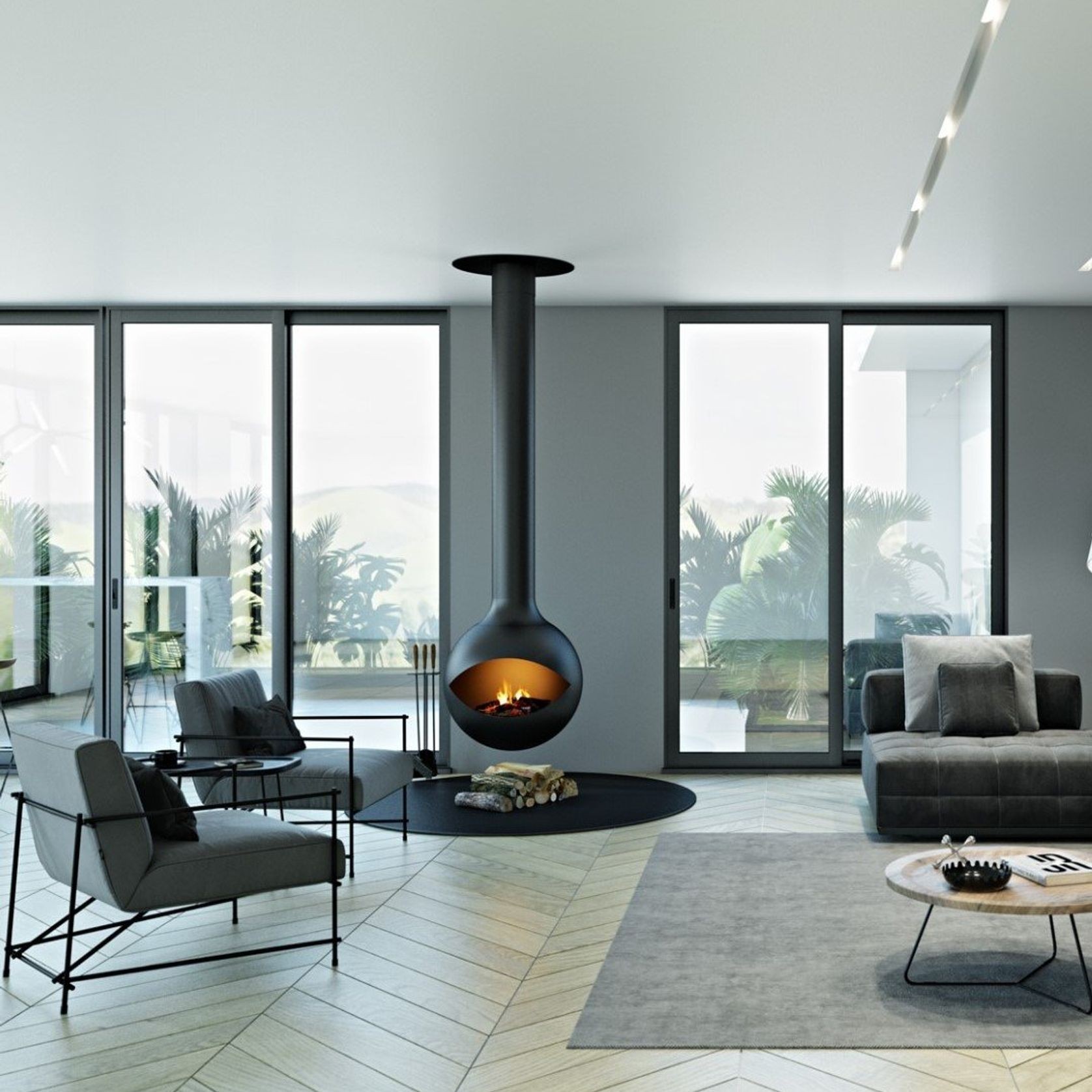 Zen Suspended Occio Wood Fireplace gallery detail image
