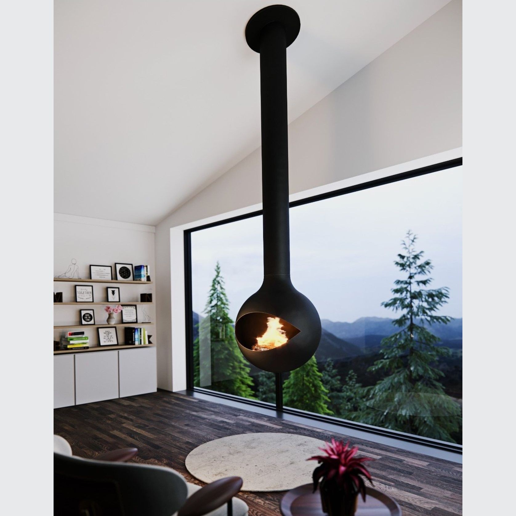 Zen Suspended Occio Wood Fireplace gallery detail image