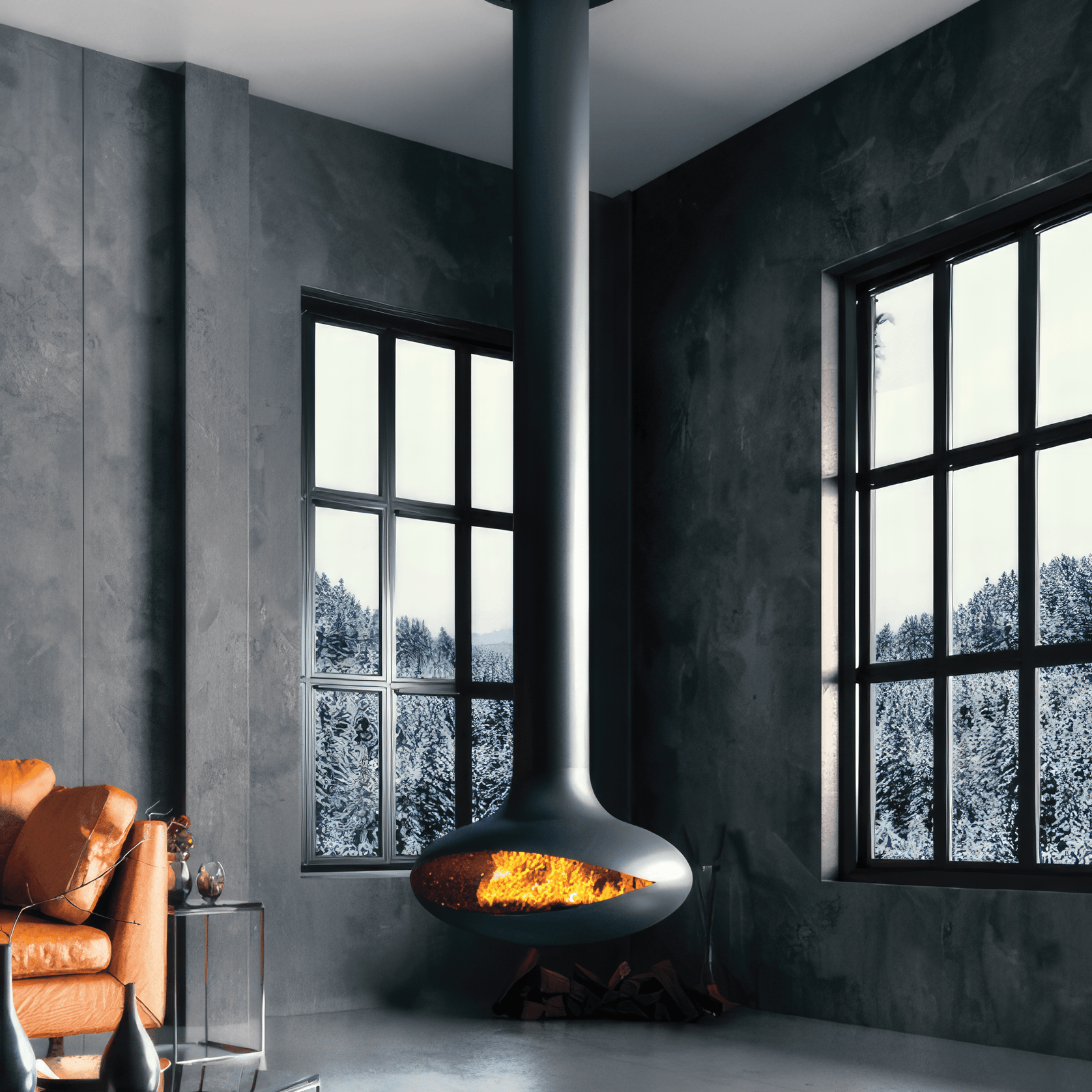 Zen Suspended Elegante Wood Fireplace gallery detail image