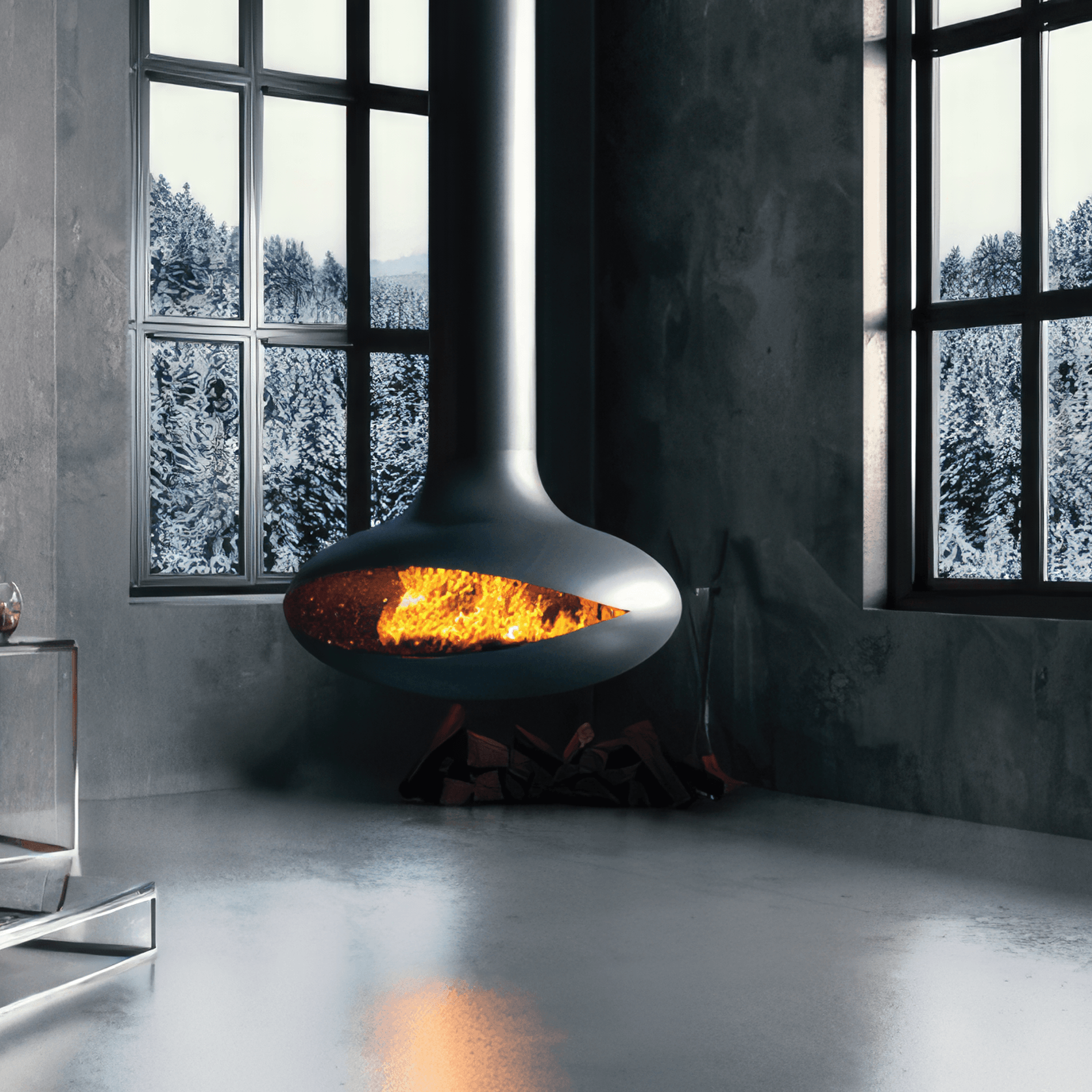 Zen Suspended Elegante Wood Fireplace gallery detail image