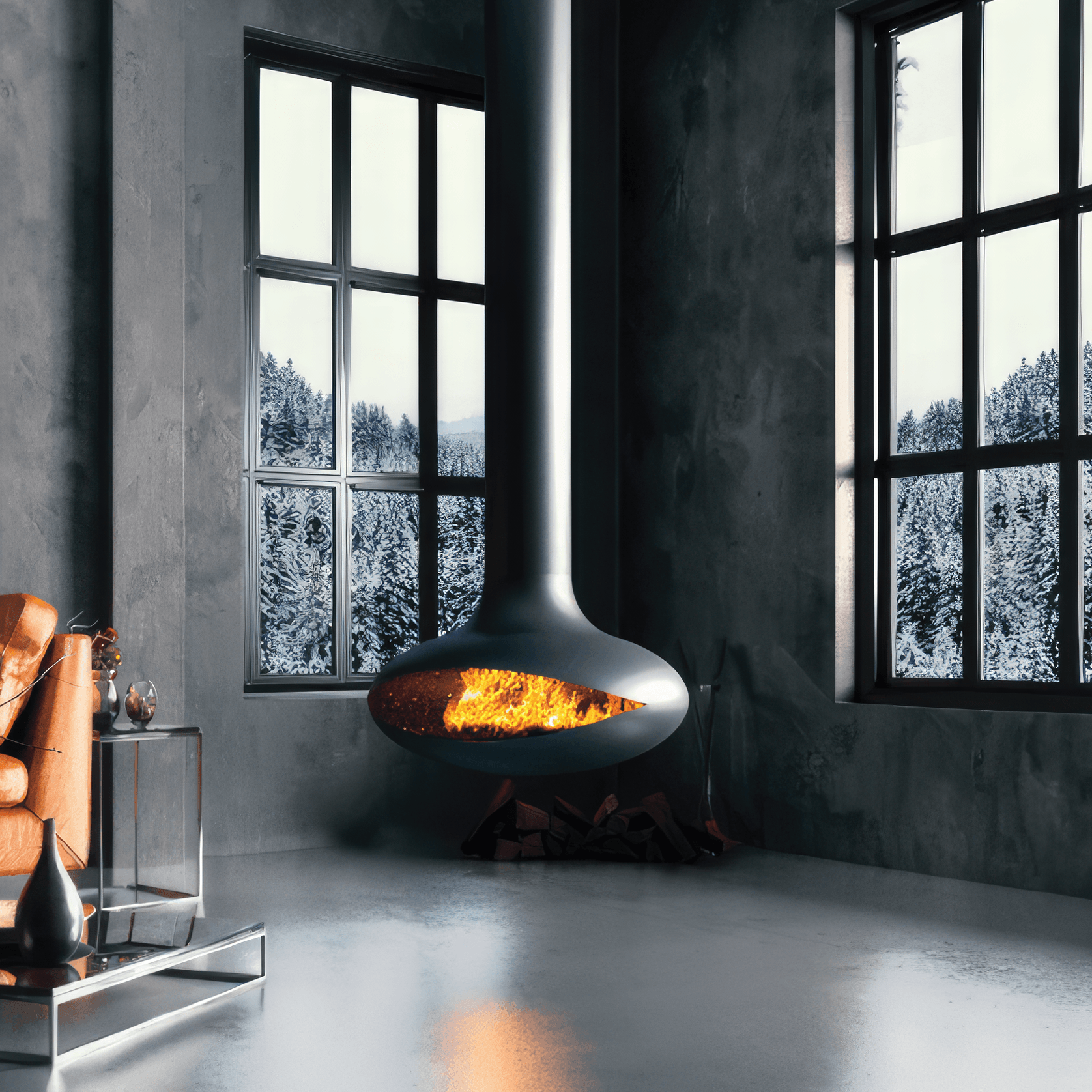 Zen Suspended Elegante Wood Fireplace gallery detail image