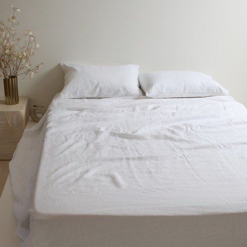 100% French Flax Linen Fitted sheet - White