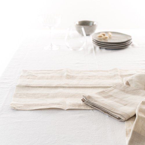 100% French Flax Linen Placemat Set 4- Wide Natural Stripe