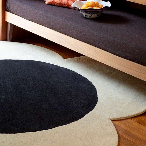 Orla Kiely Spot Flower Rug - Ecru and Black | 100% Wool Designer Floor Rug