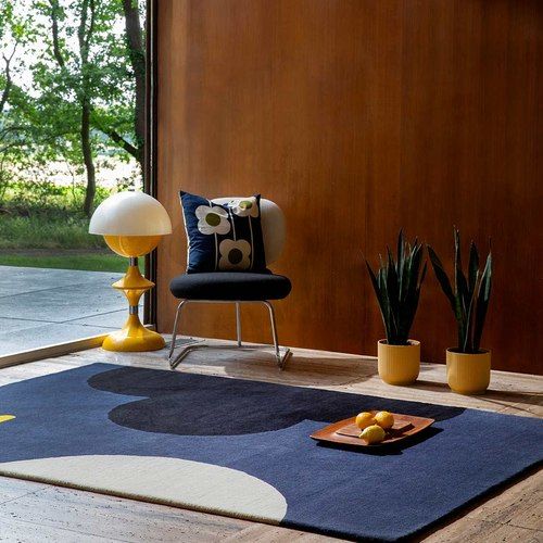 Orla Kiely Geo Flower Rug - Denim | 100% Wool Designer Floor Rug
