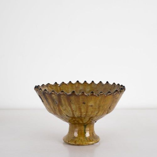 Moroccan Mustard Zig Zag Pedestal Bowl - Medium