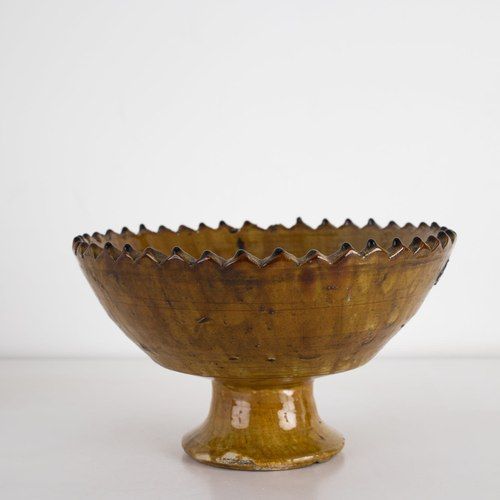 Moroccan Mustard Zig Zag Pedestal Bowl - Large