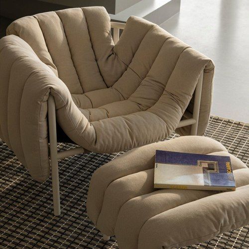 Hem Puffy Lounge Chair - Sand Leather / Stainless Frame
