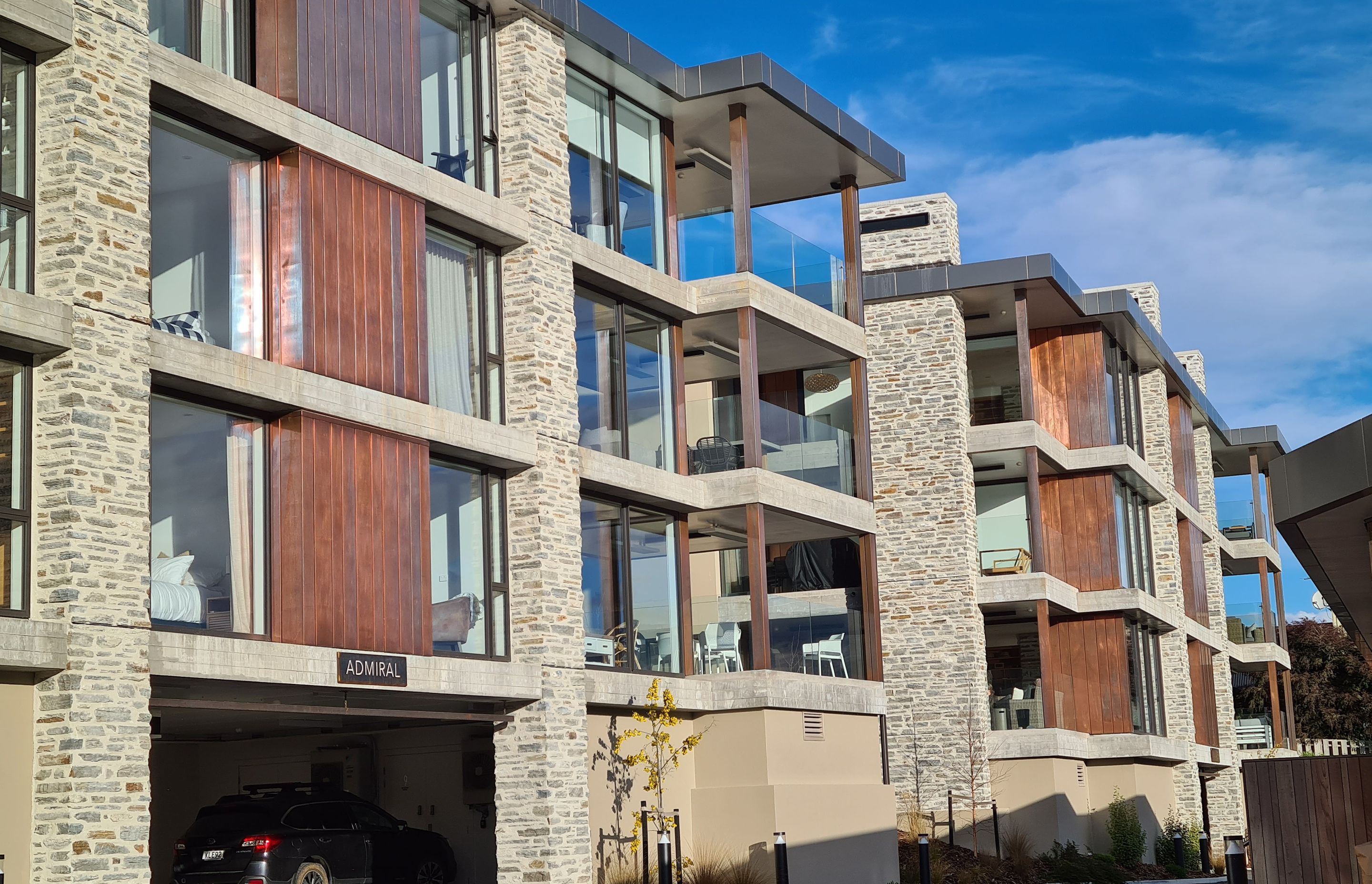 This medium density project was clad partially in Island Stone schist.