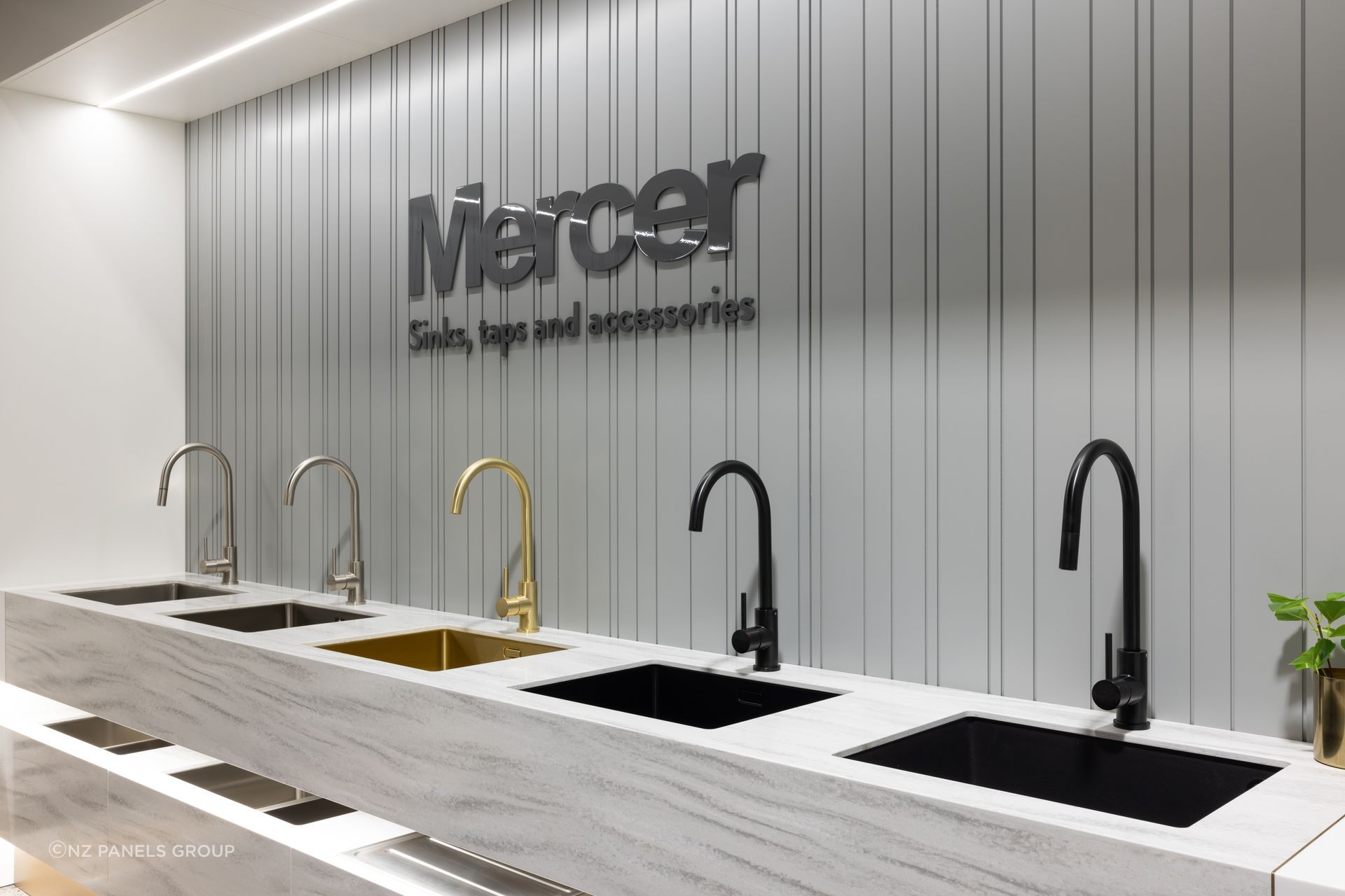 Mercer sinks, taps, and accessories are available in matching finishes for a cohesive look.