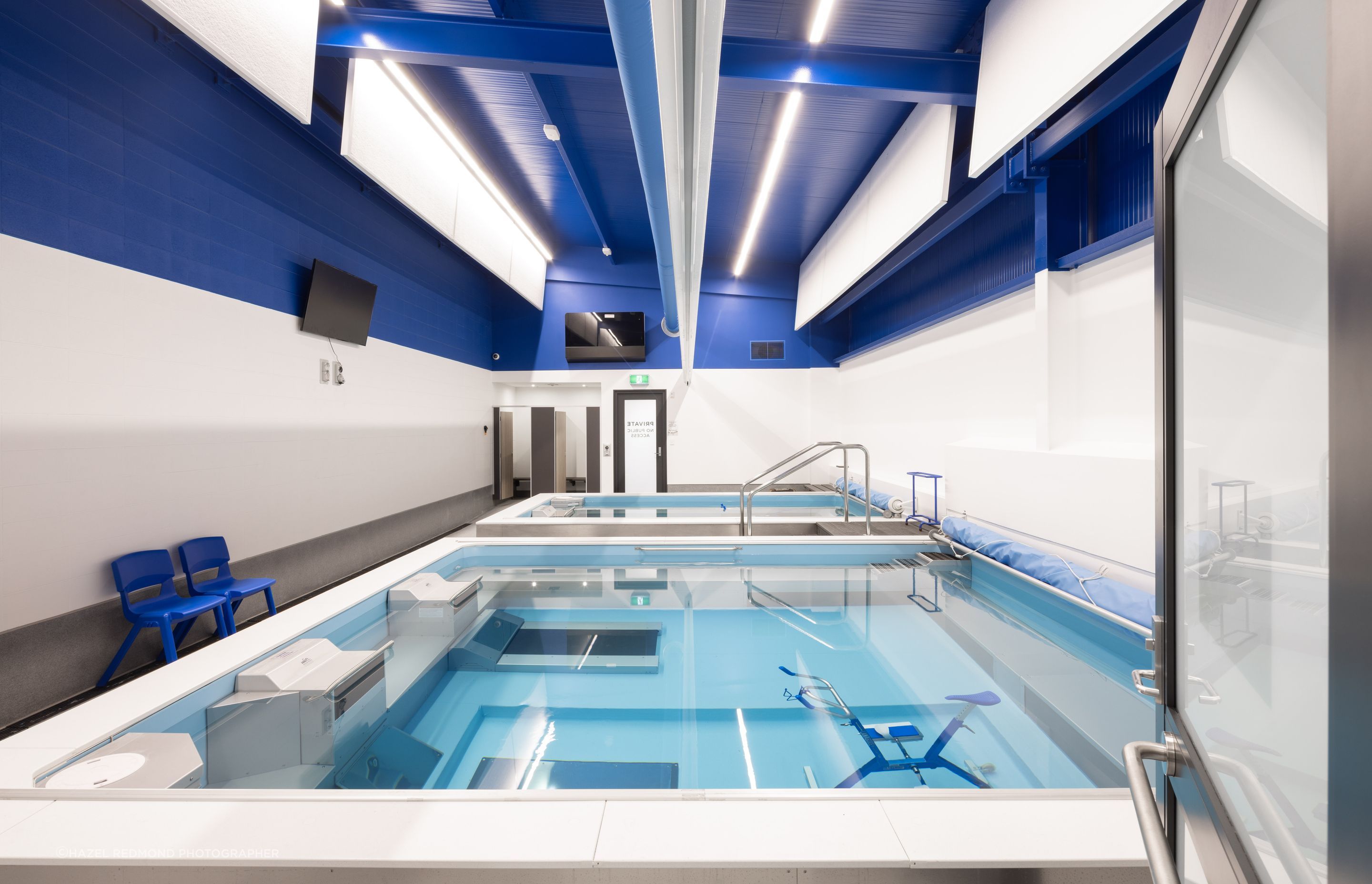 Two hydrotherapy pools can be found inside.