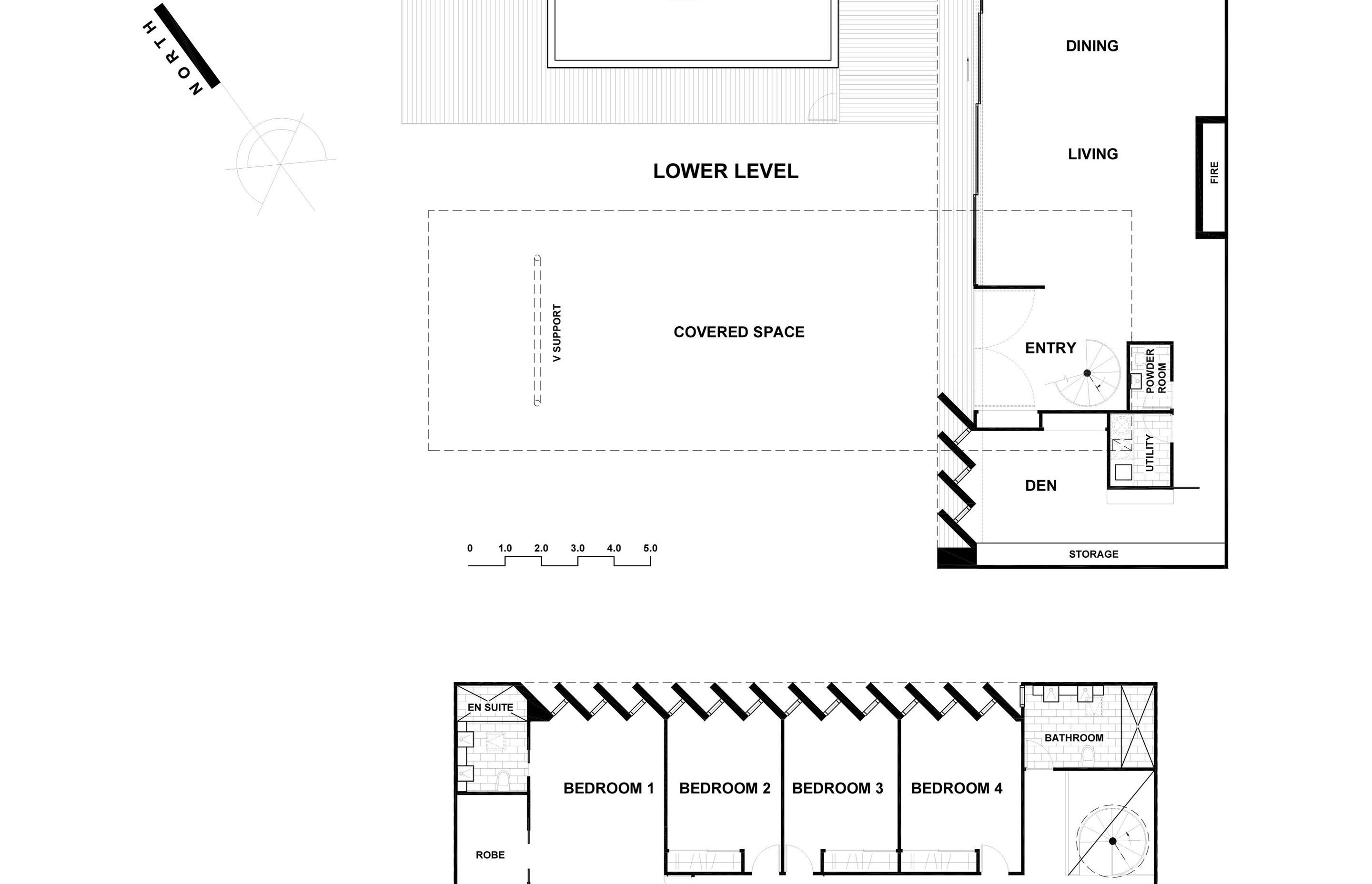 Floor plan of Takapuna House's upper and lower levels.