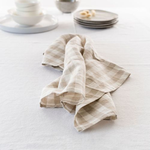 100% French Linen Tea Towel - Set 2-Natural Gingham