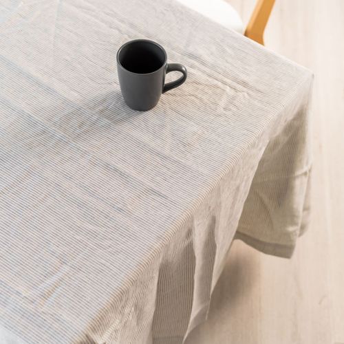 100% French Flax linen Tablecloth- Charcoal Pinstripe