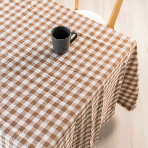100% French Flax Linen Tablecloth- Ginger Gingham
