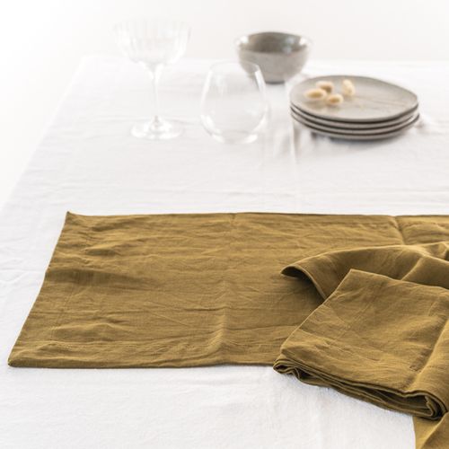 100% French Flax Linen Placemat Set 4- Khaki