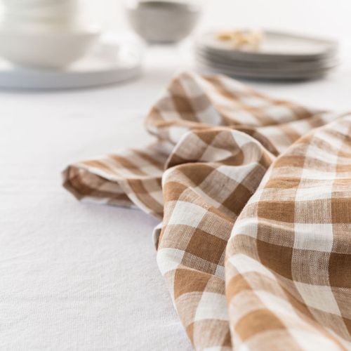 100% French Linen Tea Towel - Set 2-Ginger Gingham