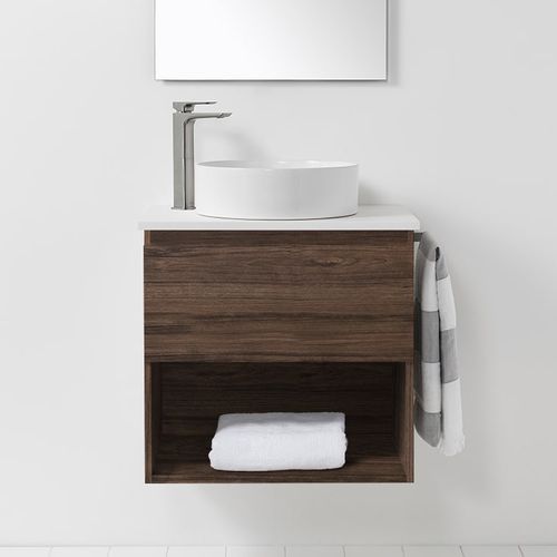 Soft Solid-Surface 650, 1 Drawer, 1 Open Shelf Wall-Hung Vanity