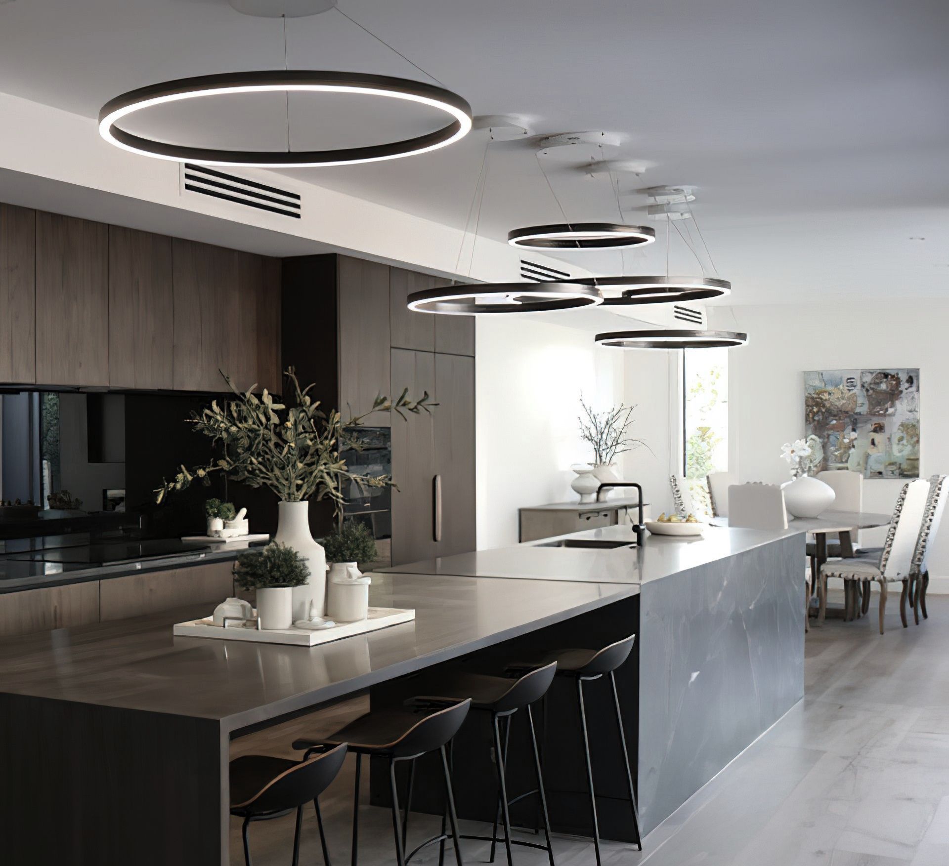 Halo LED Pendant Lights at Remuera Home by Murano Plus ArchiPro NZ