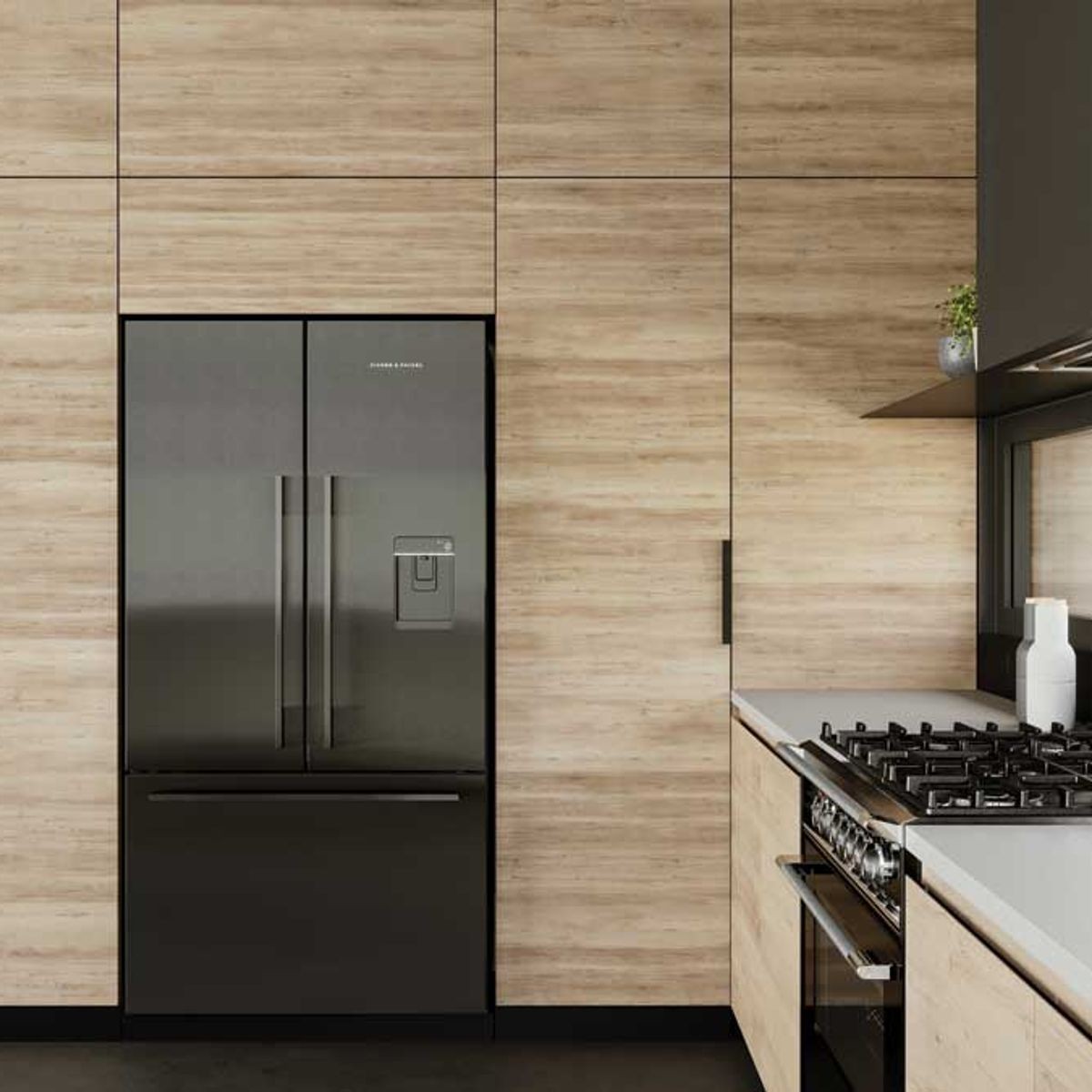 Fisher and paykel black deals glass fridge