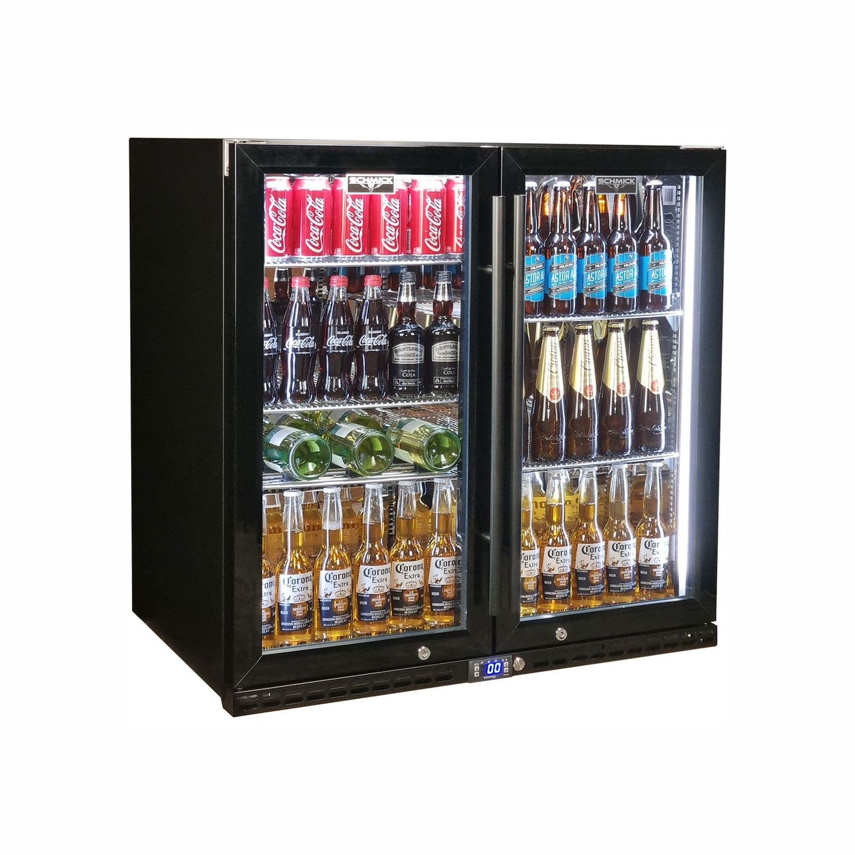 Black Heated Glass 2-Door Under Bench Bar Fridge gallery detail image