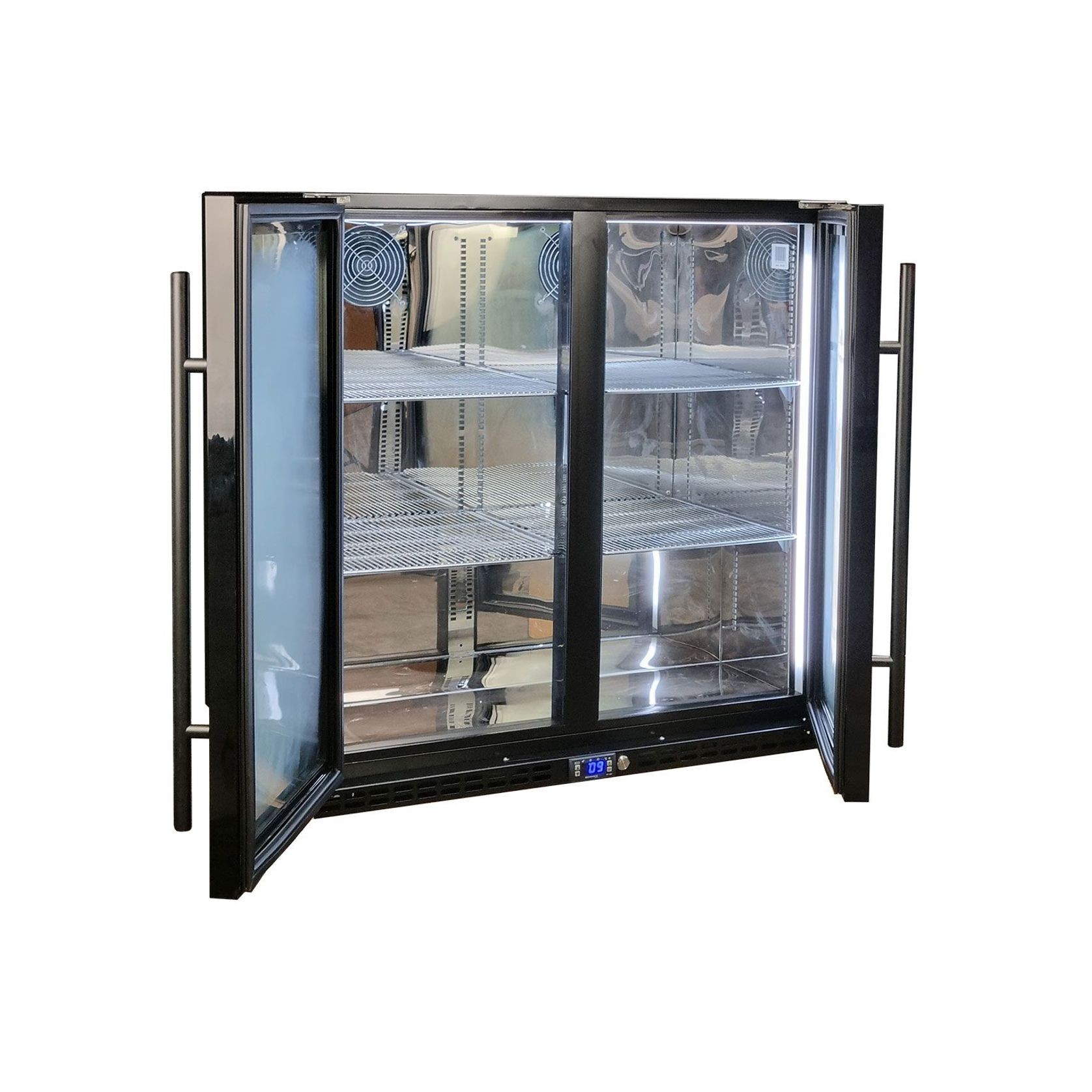 Black Heated Glass 2-Door Under Bench Bar Fridge gallery detail image