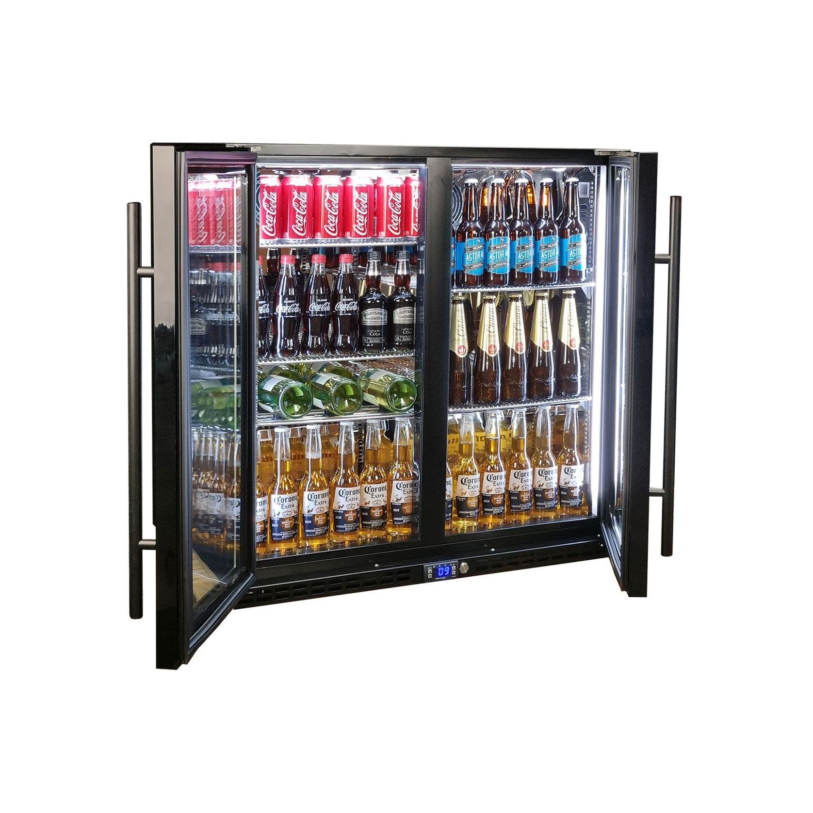 Black Heated Glass 2-Door Under Bench Bar Fridge gallery detail image