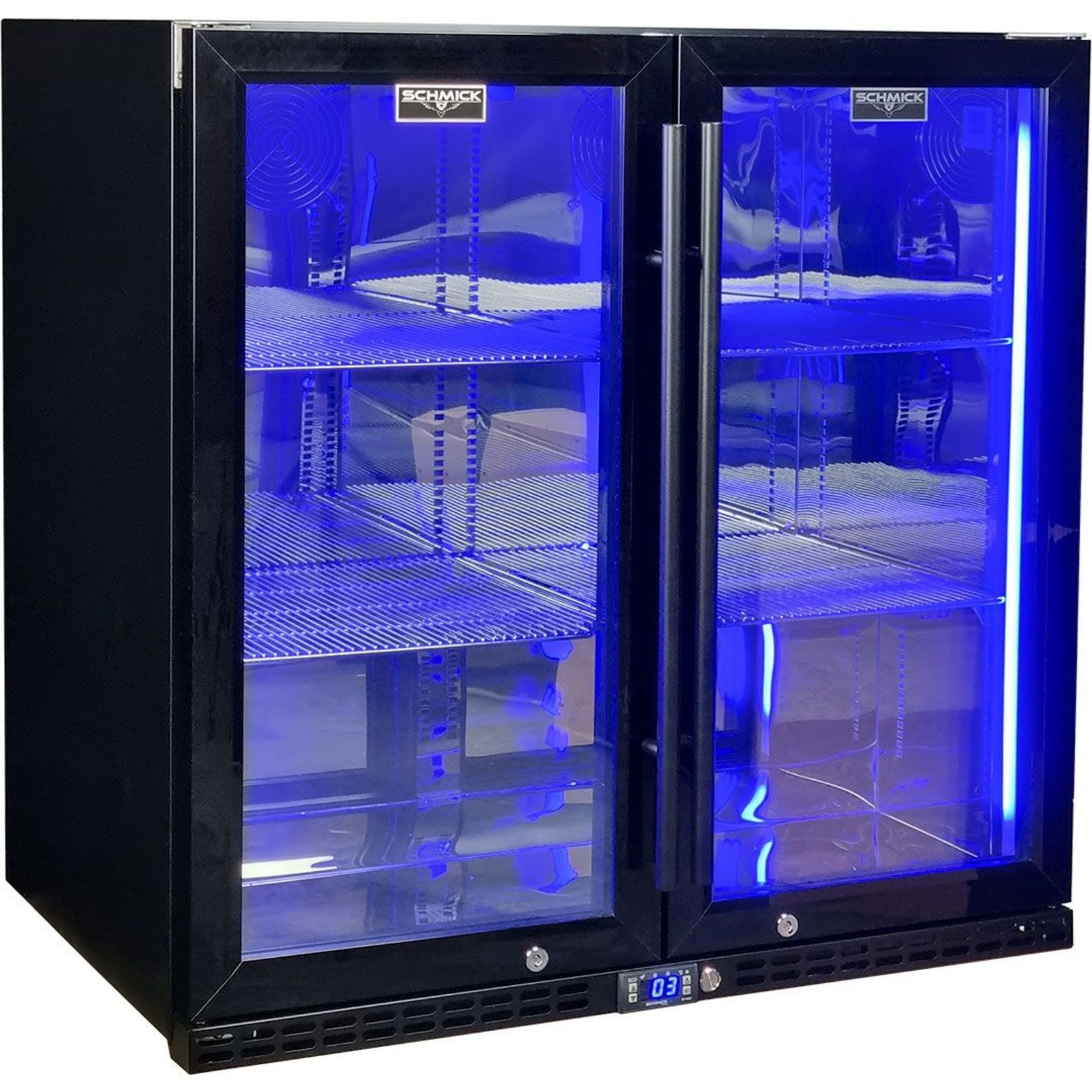 Black Heated Glass 2-Door Under Bench Bar Fridge gallery detail image