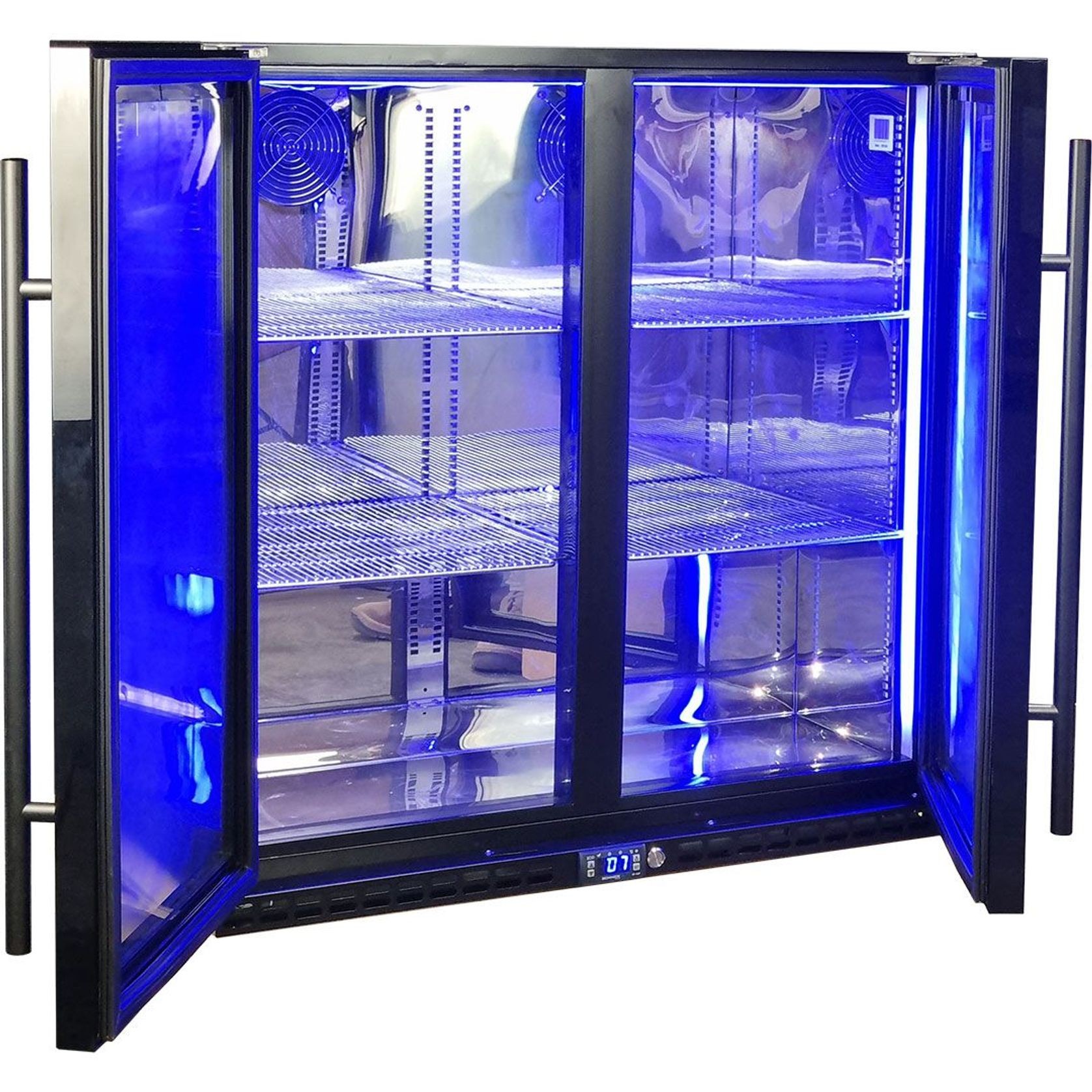Black Heated Glass 2-Door Under Bench Bar Fridge gallery detail image