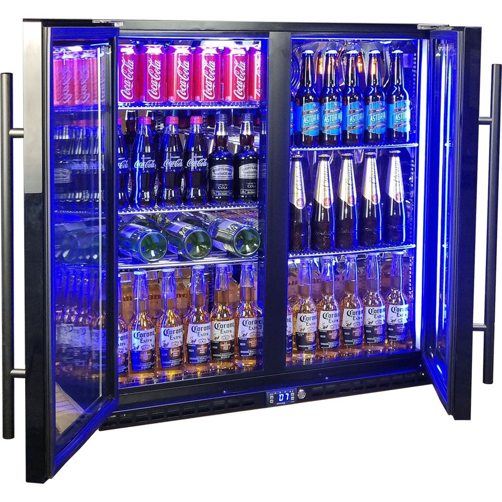 Black Heated Glass 2-Door Under Bench Bar Fridge gallery detail image