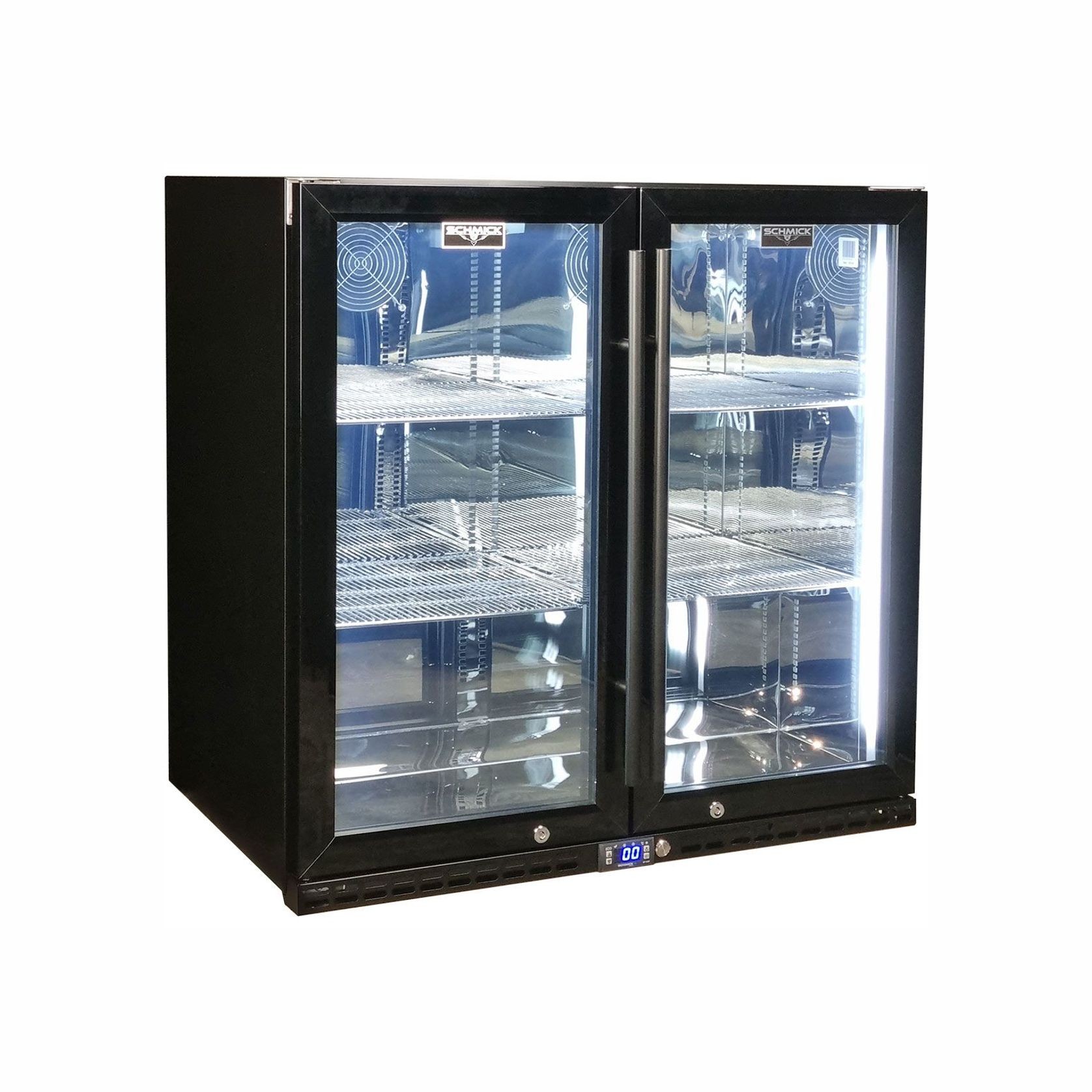 Black Heated Glass 2-Door Under Bench Bar Fridge gallery detail image