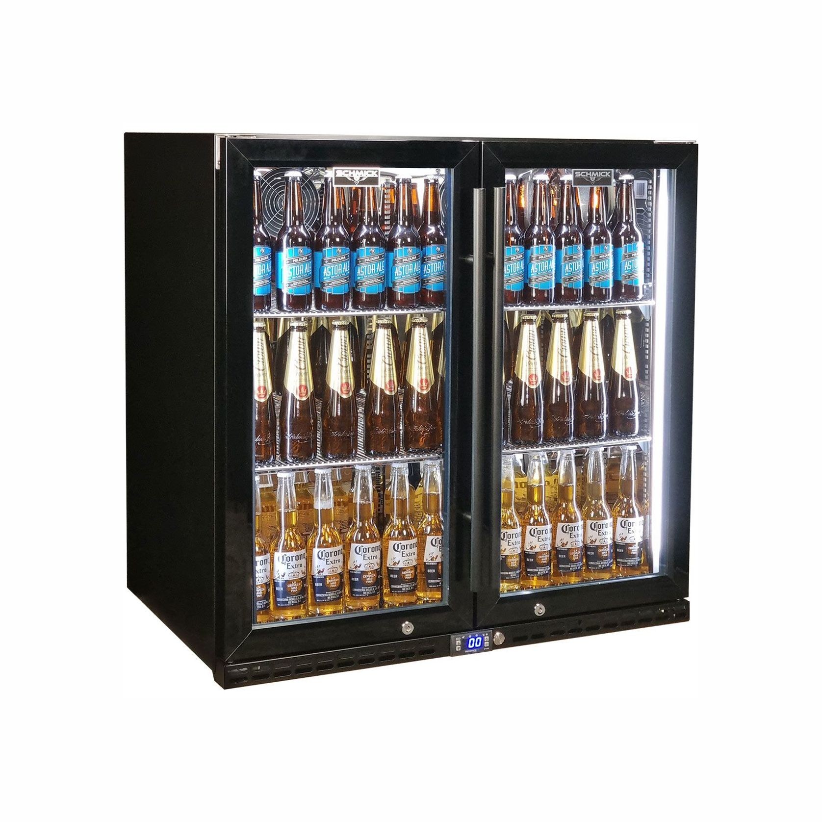 Black Heated Glass 2-Door Under Bench Bar Fridge gallery detail image