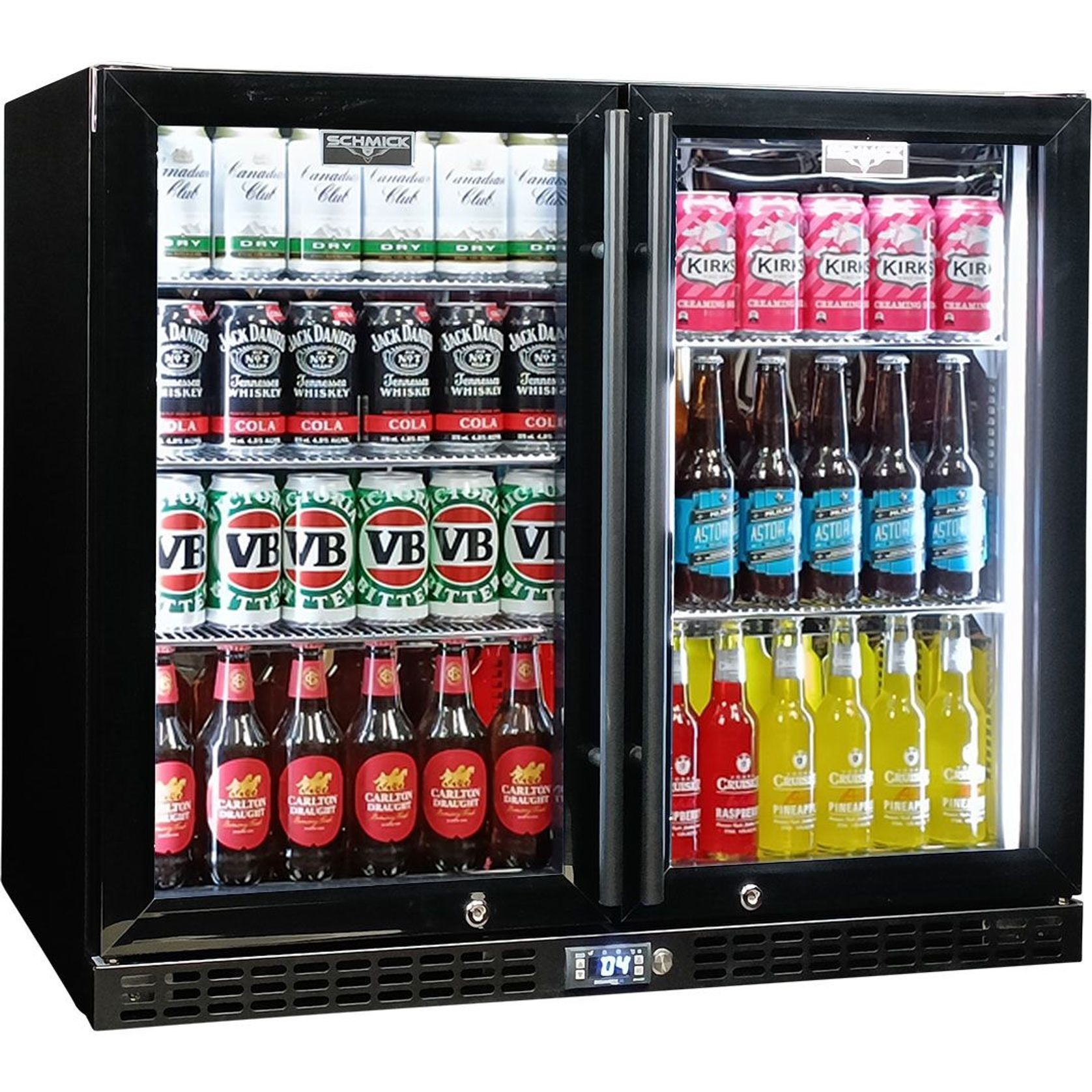 Black Heated Glass 2-Door Under Bench Bar Fridge gallery detail image