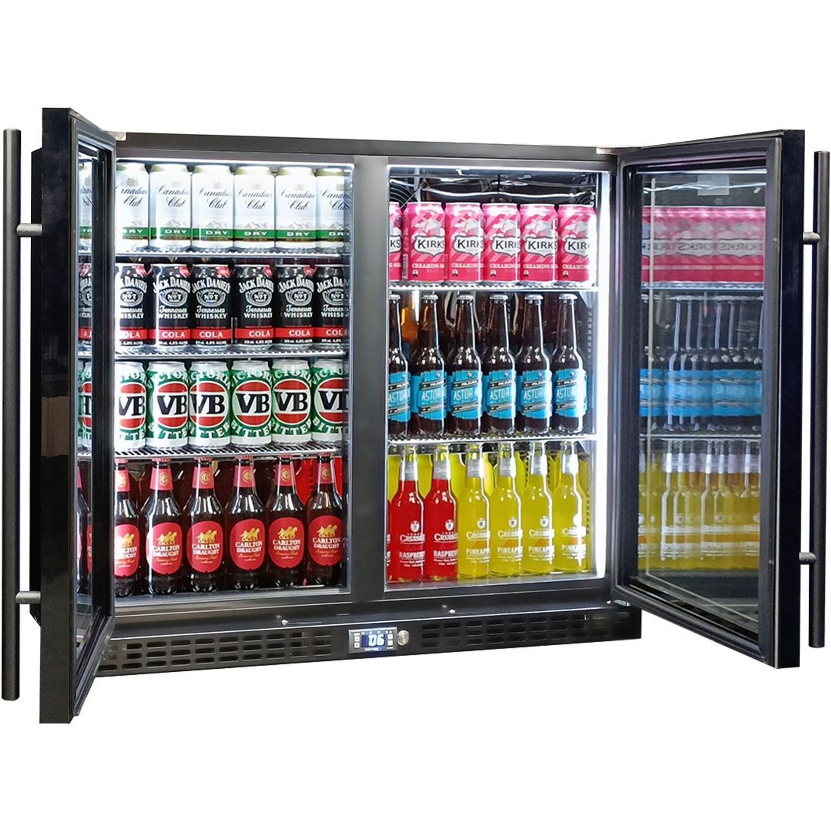 Black Heated Glass 2-Door Under Bench Bar Fridge gallery detail image