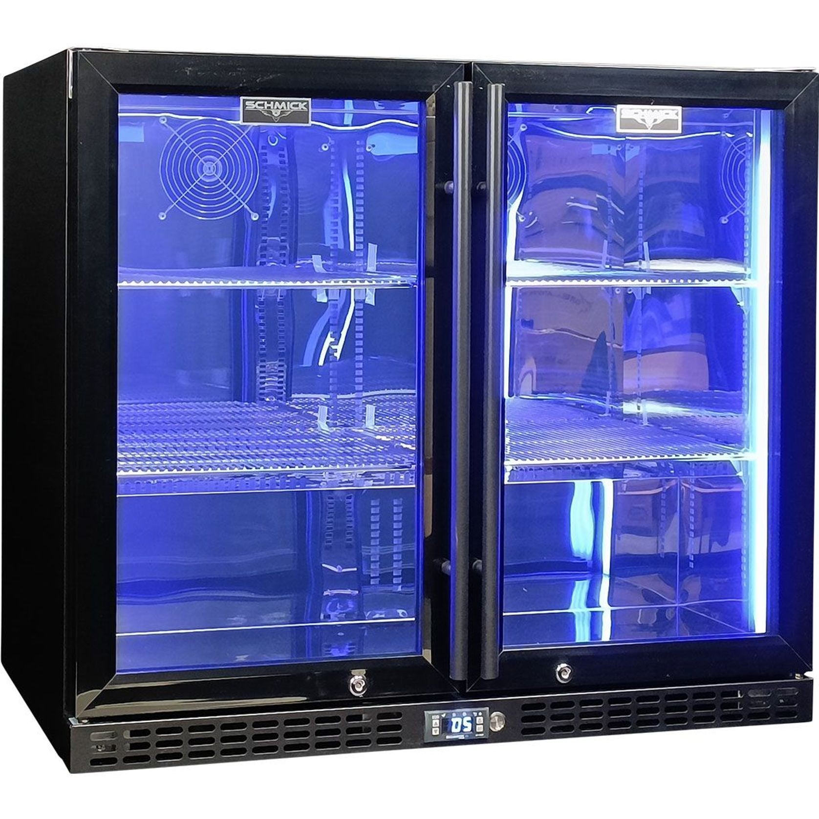 Black Heated Glass 2-Door Under Bench Bar Fridge gallery detail image