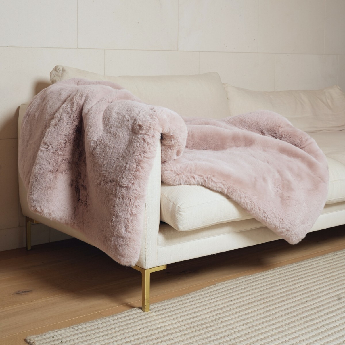 Vegan Fur Throw Big Bear Blush Pink ArchiPro NZ