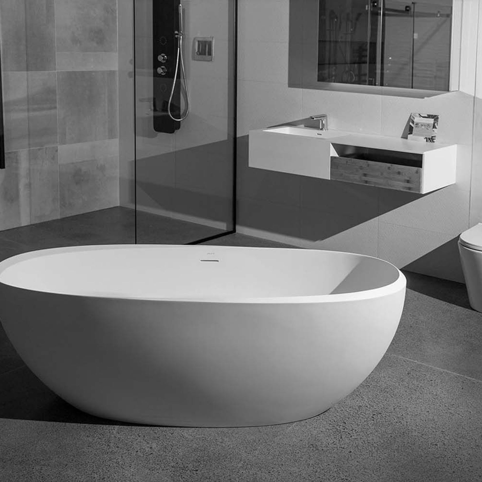 Ruby Composite Stone Bath 1600 Matte White ArchiPro NZ