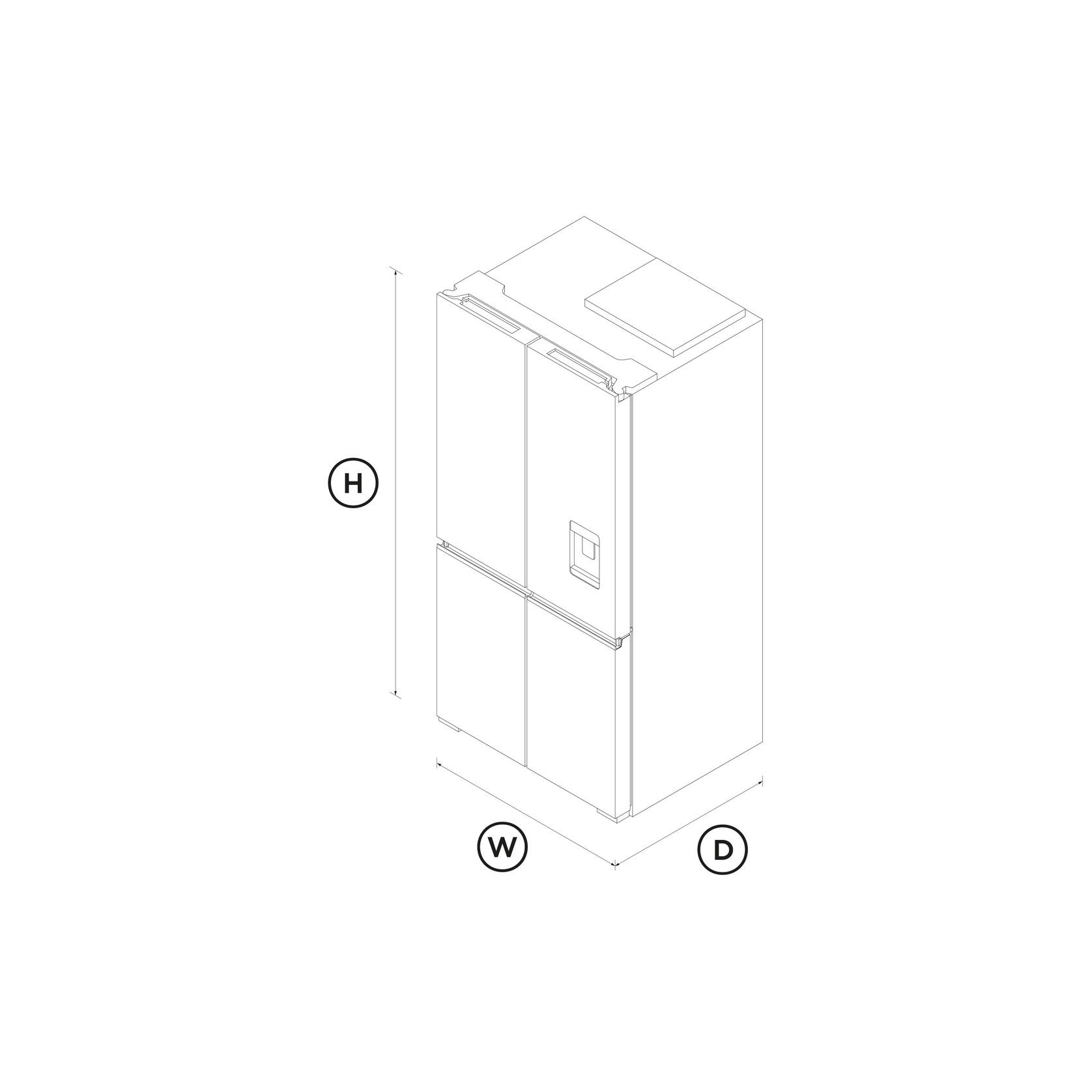 Freestanding Quad Door Refrigerator Freezer, 90.5cm, 690L, Ice & Water