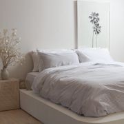 100% Stonewashed Cotton Duvet Set- Wide Light Grey Stripe gallery detail image