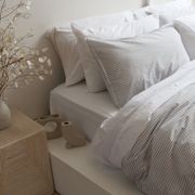 100% Stonewashed Cotton Duvet Set- Wide Light Grey Stripe gallery detail image