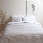 100% Stonewashed Cotton Duvet Set- Wide Light Grey Stripe gallery detail image