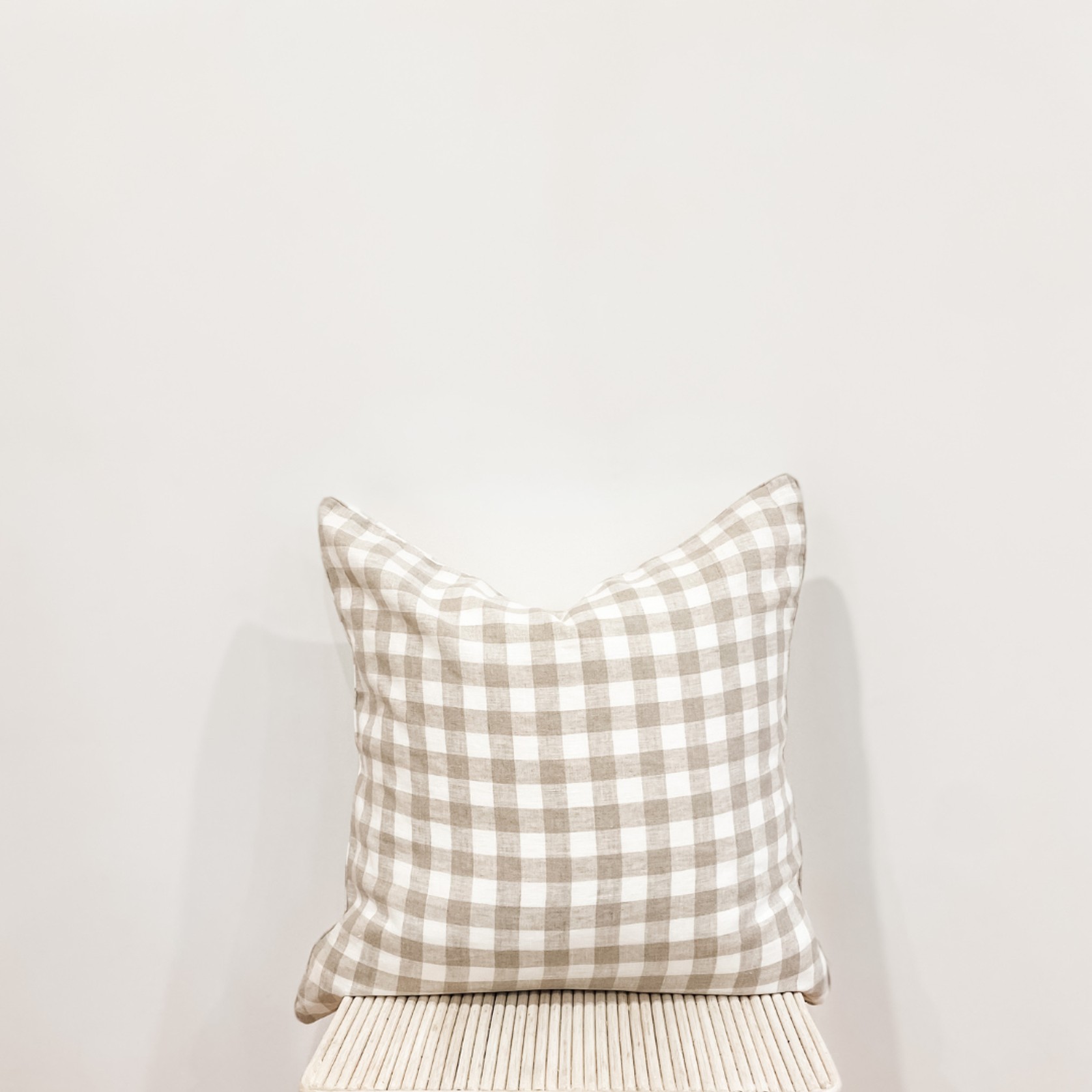100% French Flax Linen Feather filled Cushion- Natural Gingham gallery detail image