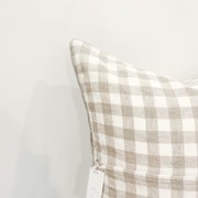 100% French Flax Linen Feather filled Cushion- Natural Gingham gallery detail image