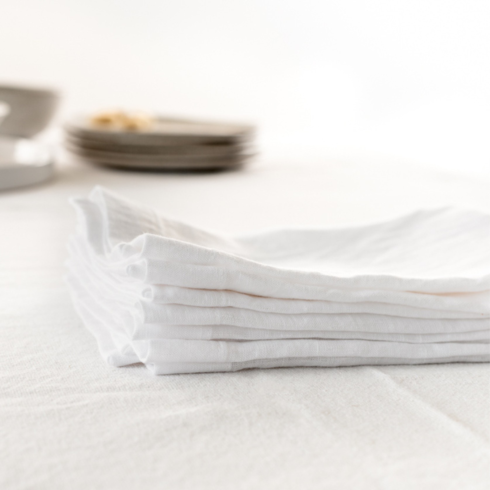100% French Flax Linen Napkin- Set of 4 White gallery detail image