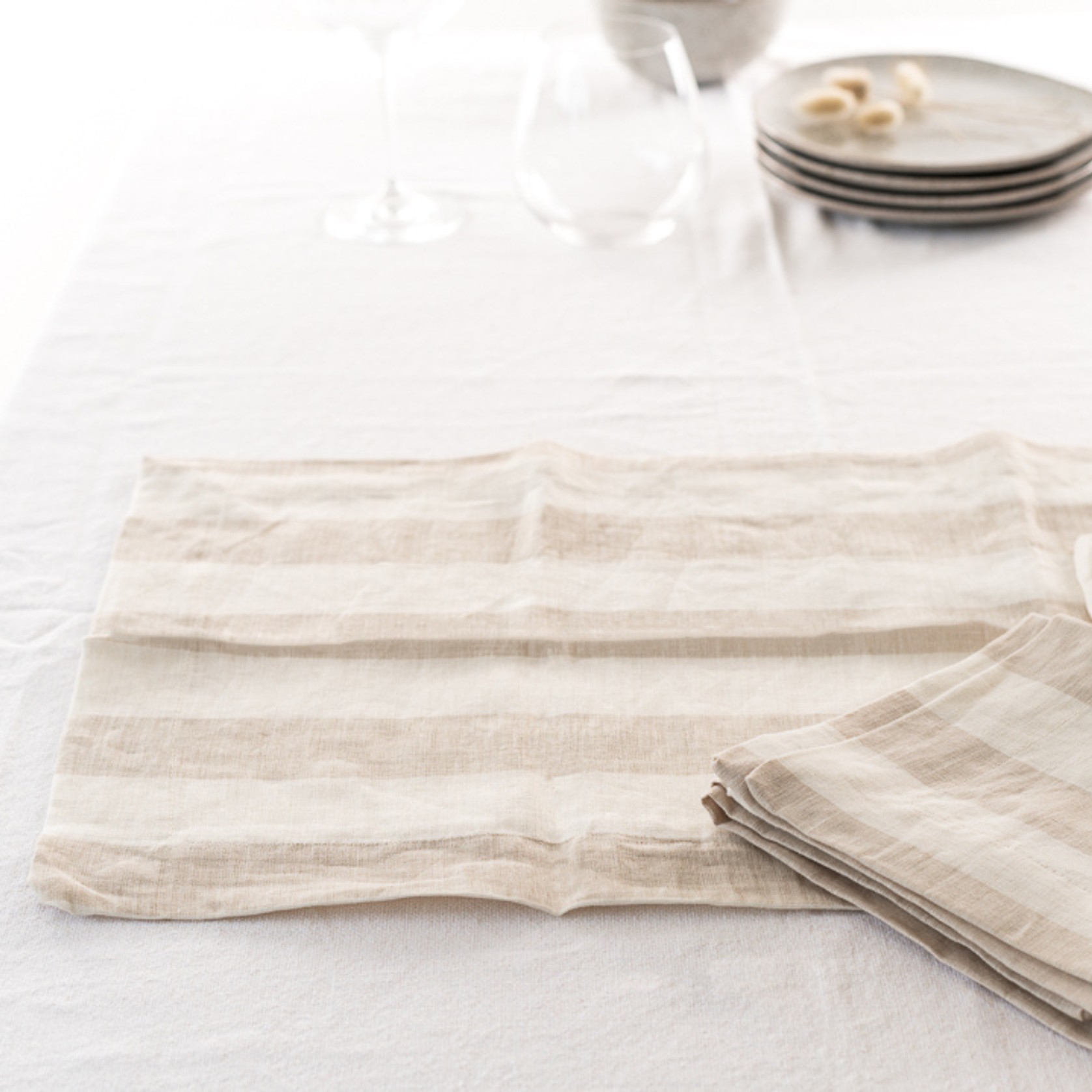 100% French Flax Linen Placemat Set 4- Wide Natural Stripe gallery detail image