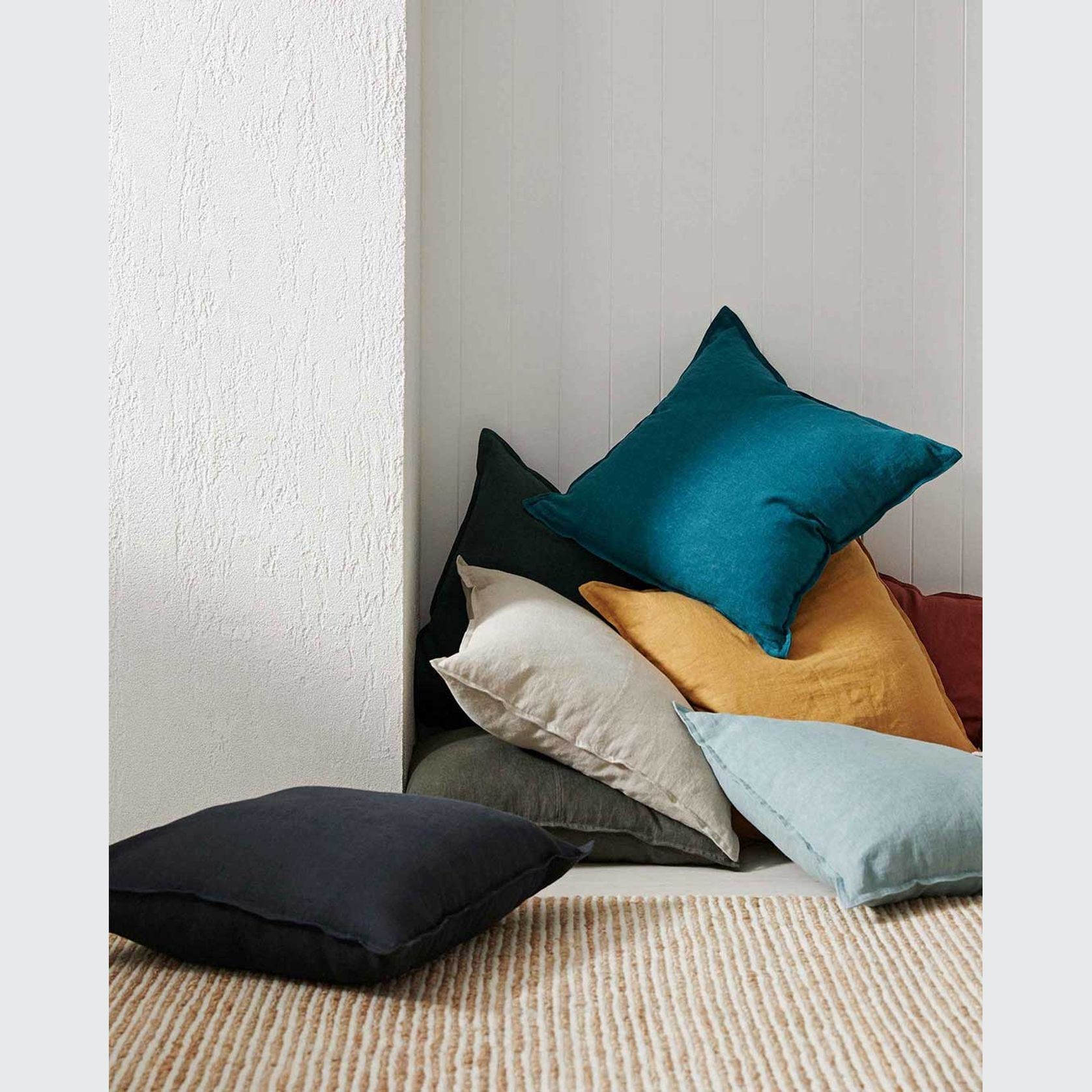 Weave Home European Linen Como Cushion - Mineral | Square and Lumbar | Three Sizes gallery detail image