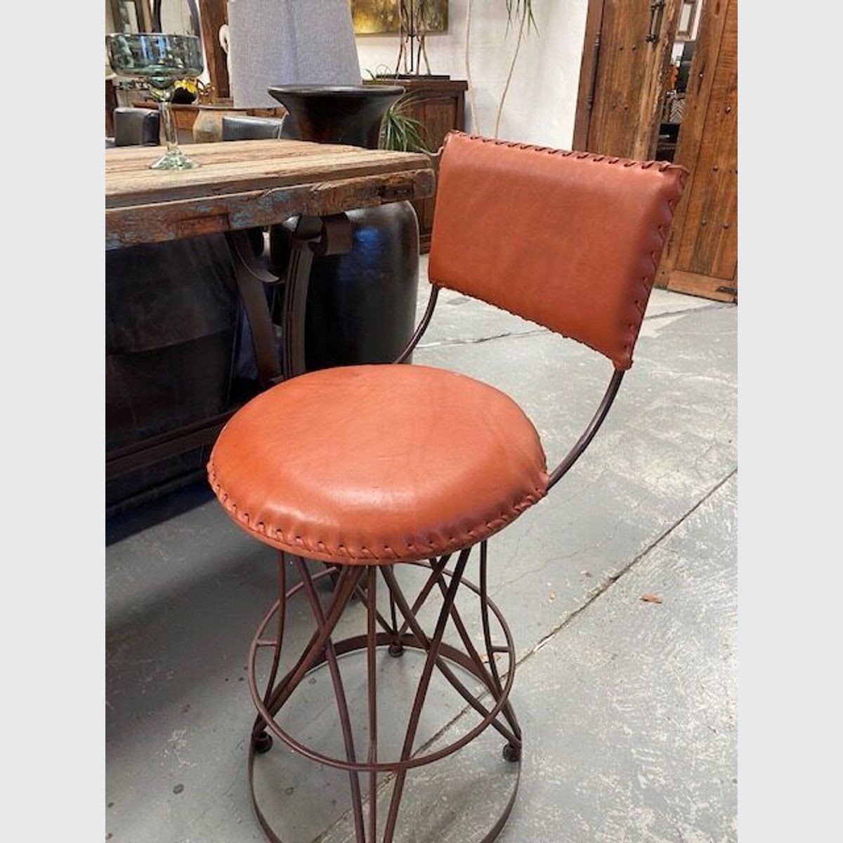 Tan Leather Iron Swivel Bar Stool ArchiPro NZ