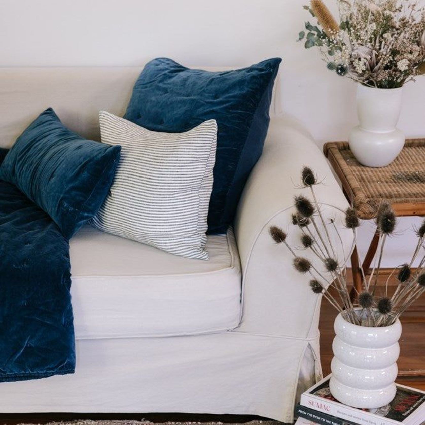 Mason Bee Velvet Cushion 60cm - Navy gallery detail image