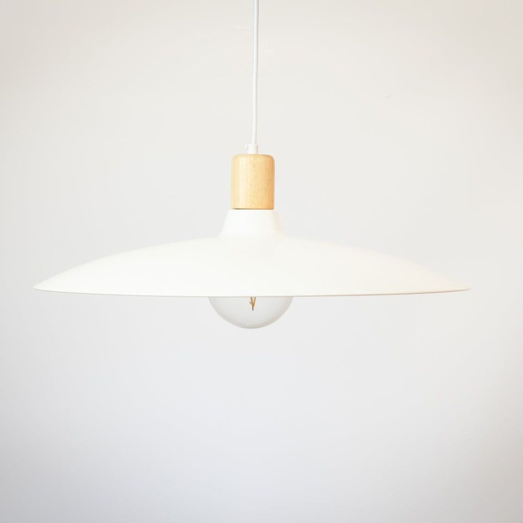 60cm Metal Curved Pendant with Wooden Lamp Holder gallery detail image