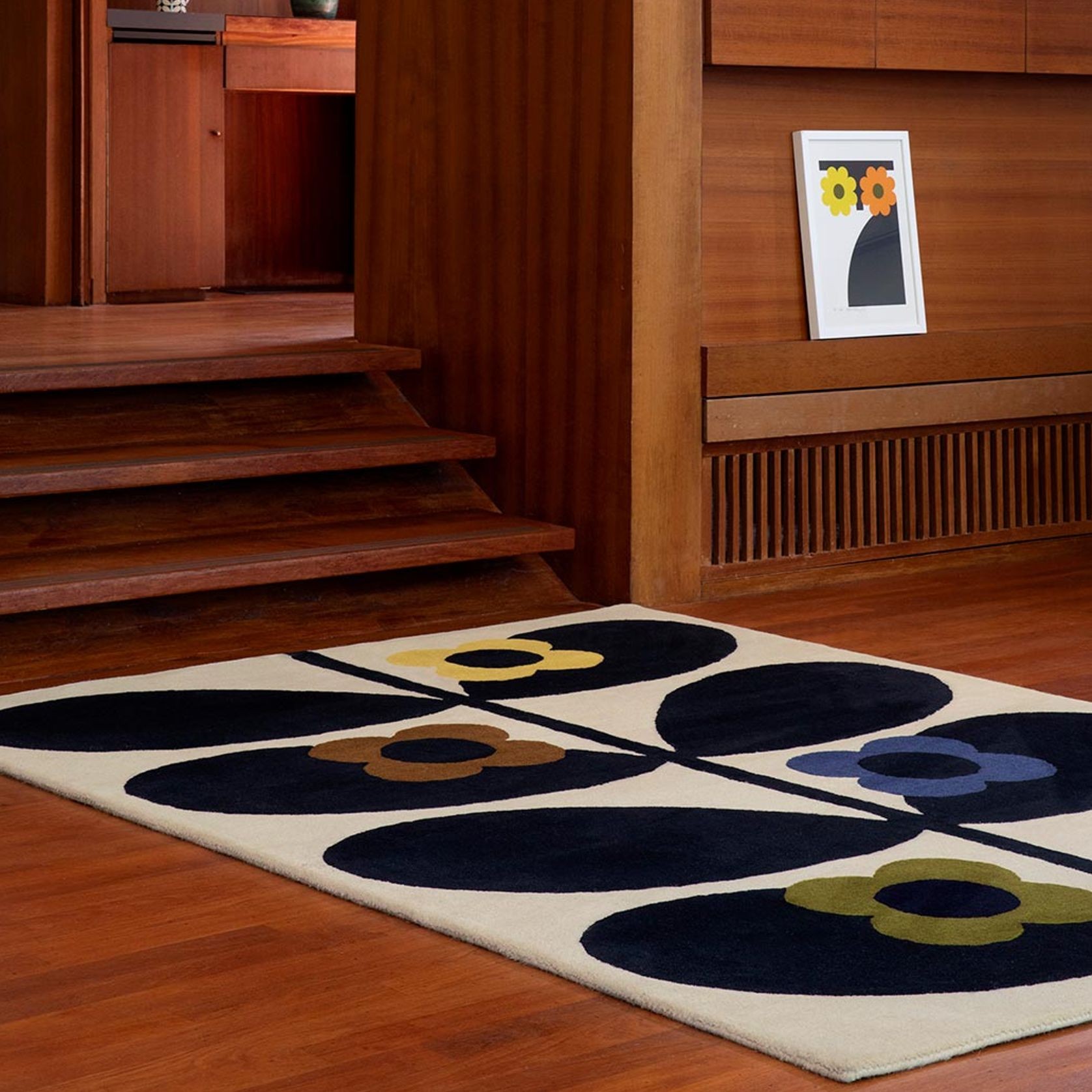 Orla Kiely Striped Wild Rose Rug - Fawn | 100% Wool Designer Floor Rug gallery detail image